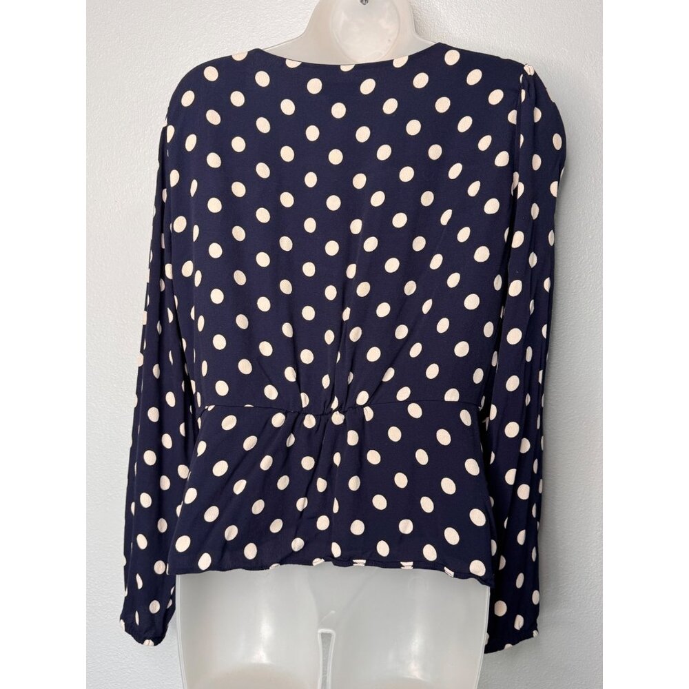 J.Crew Navy Blue & White Polka Dot Long Sleeve Blouse SZ 14 Classic - Picture 3 of 12
